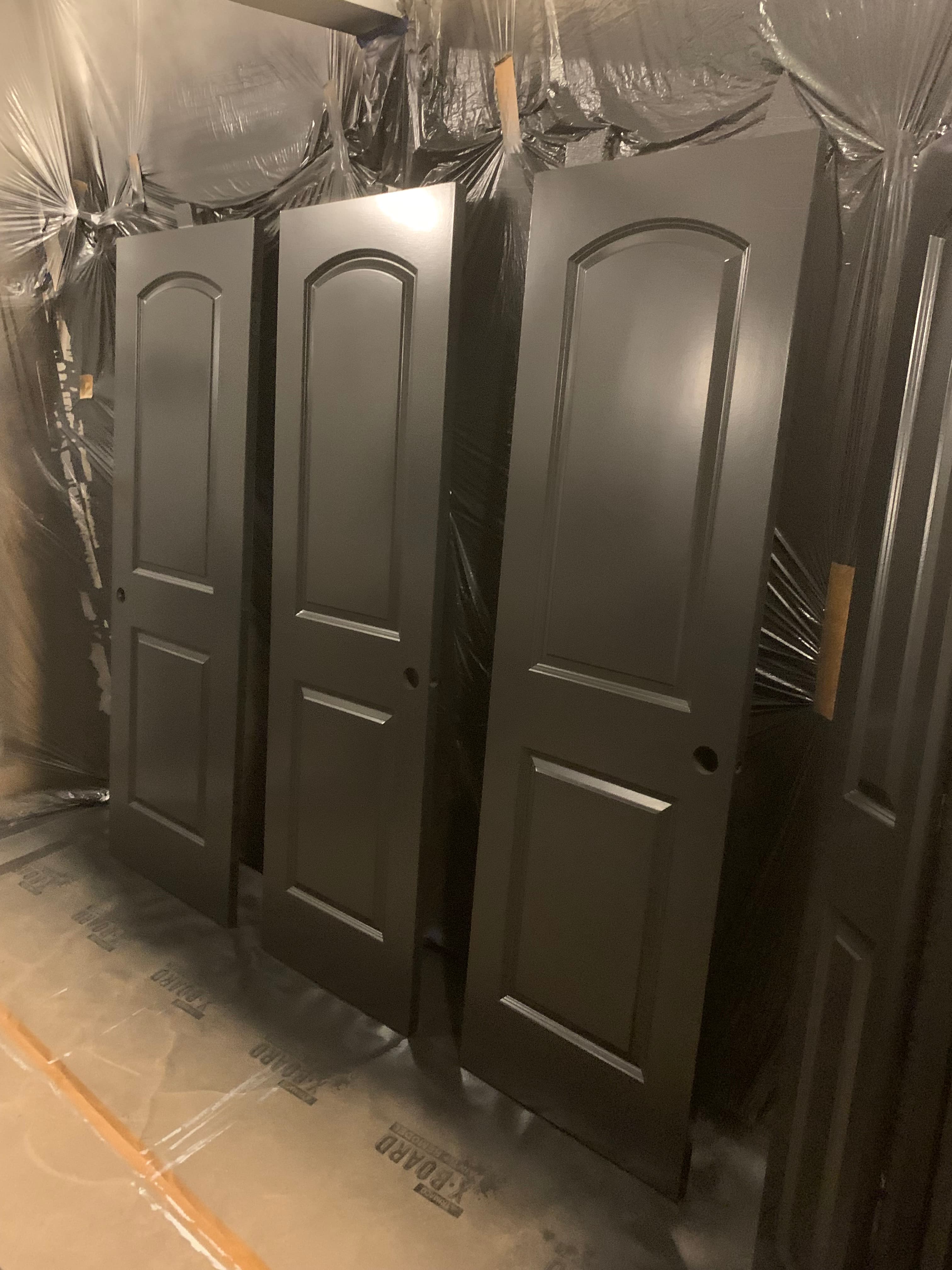 Interior doors prepared for professional spray finishing